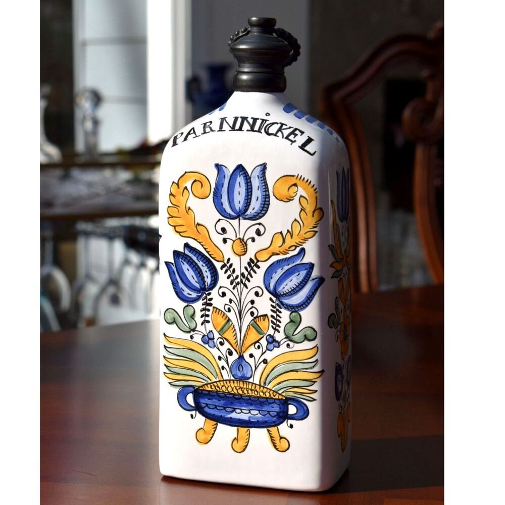Signed Rectangular Pottery Jug with Lid – 10" Tall - Marked "Parnnickel Lorens"